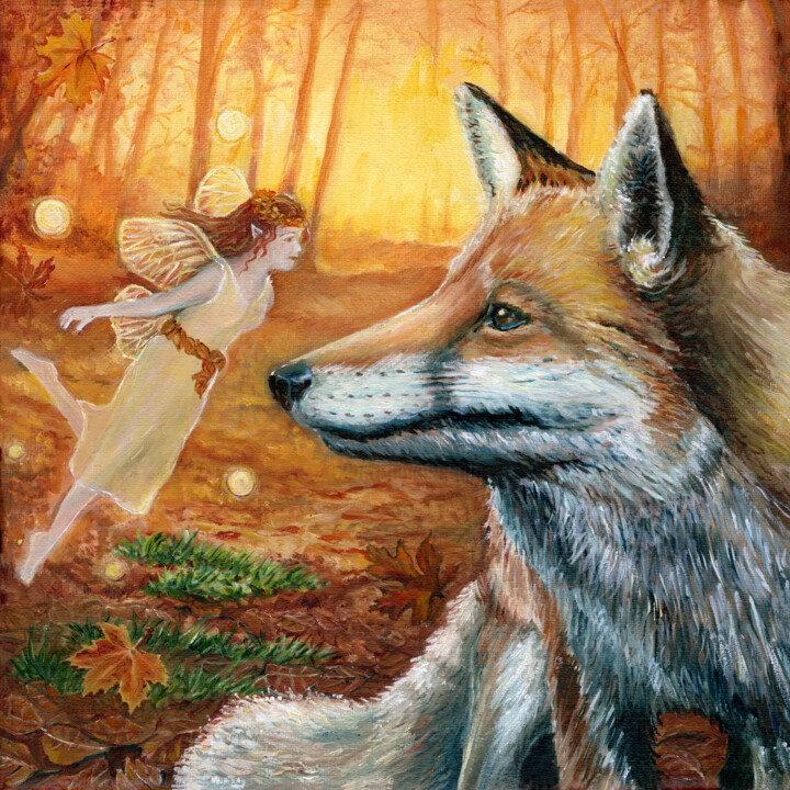 Painting titled "Autumn Fairy Whispe…" by Sonia Finch, Original Artwork, Oil Mounted on Wood Stretcher frame