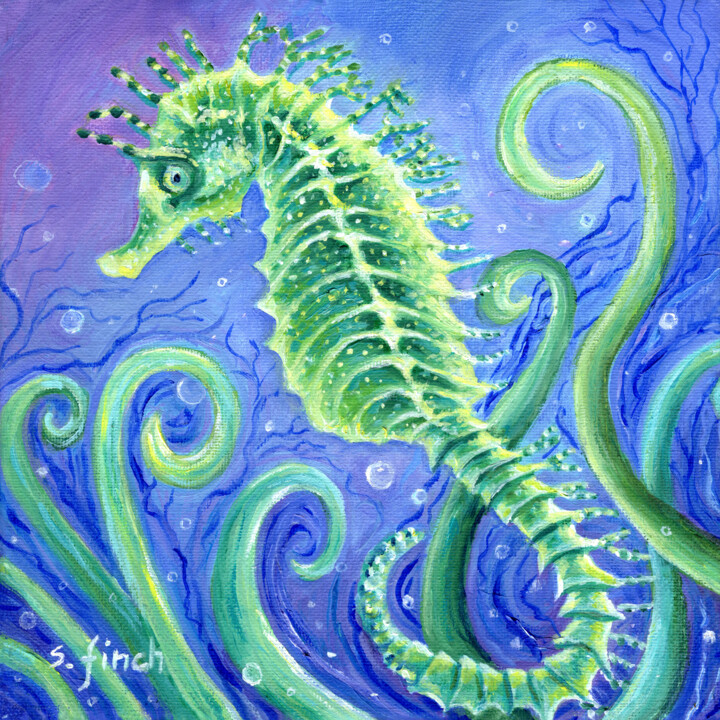 Painting titled "Spirit of Seahorse" by Sonia Finch, Original Artwork, Oil
