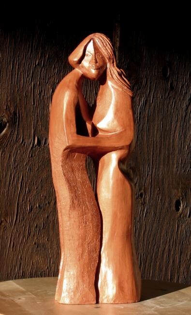 Sculptuur getiteld "CŒUR A CŒUR   -  Te…" door Sonia Mandel, Origineel Kunstwerk, Terra cotta