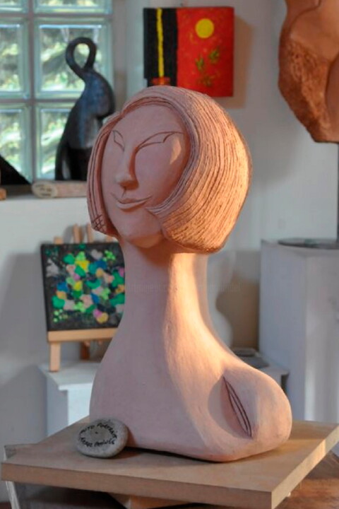 Sculpture titled "AUTOPORTRAIT  Terre…" by Sonia Mandel, Original Artwork, Terra cotta