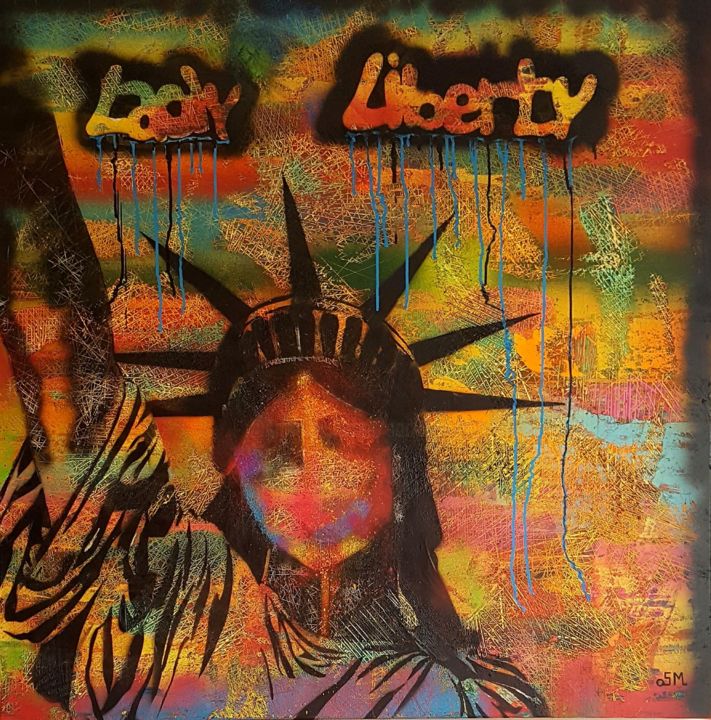Painting titled "Lady liberty, 100x1…" by Sonia Michel, Original Artwork, Acrylic