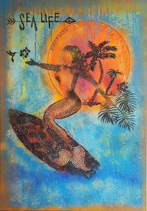 Painting titled "Sea life 4, la sirè…" by Sonia Michel, Original Artwork, Acrylic