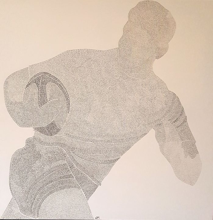 Zeichnungen mit dem Titel "Le rugbyman" von Sonia Michel, Original-Kunstwerk, Tinte