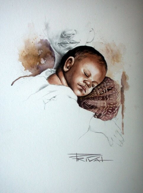 Pintura intitulada "Petit sommeil" por Sonia Privat, Obras de arte originais