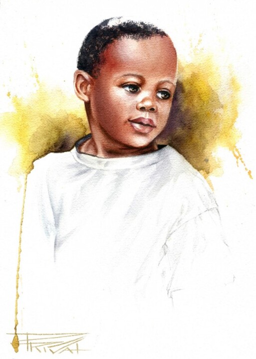 Painting titled "Enfant à Stone Town" by Sonia Privat, Original Artwork