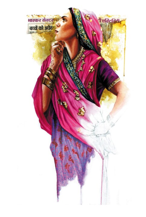Pintura intitulada "Les bijoux, Jaipur" por Sonia Privat, Obras de arte originais, Óleo