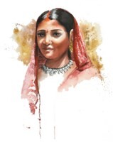 Painting titled "L’art du sari, Vârâ…" by Sonia Privat, Original Artwork, Oil
