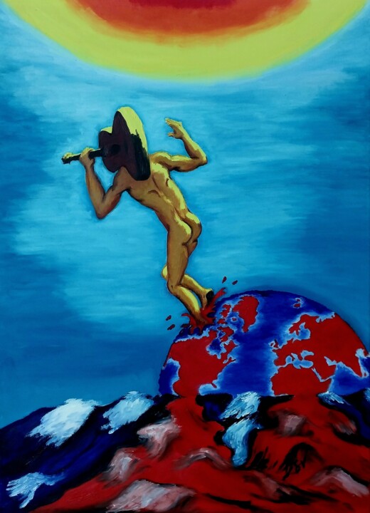 Painting titled "Adieu la Terre" by Sonia Verin, Original Artwork, Oil
