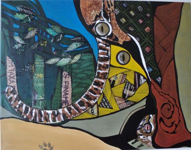 Pintura intitulada "Cadê a jaguatirica?" por Sonia Burgareli, Obras de arte originais, Óleo
