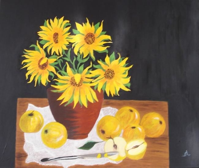 Painting titled "LES TOURNESOLS" by Sonia Caruso, Original Artwork