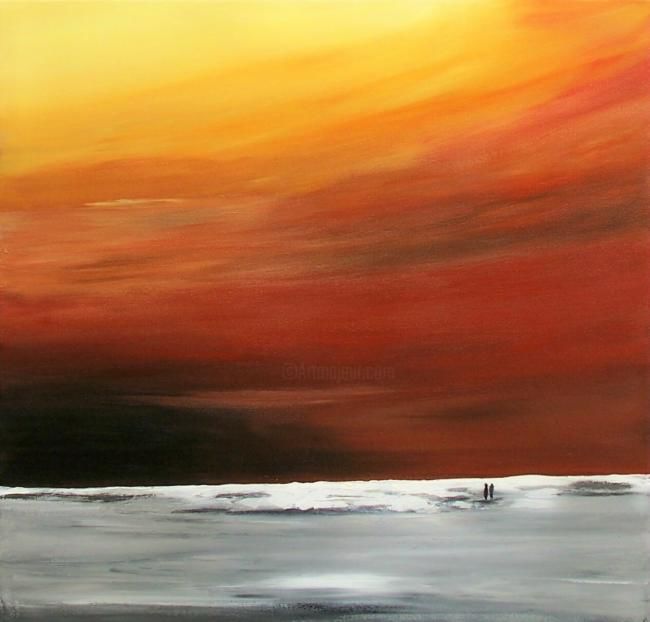 Painting titled "Regards vers l'océan" by Sonia Demangel, Original Artwork