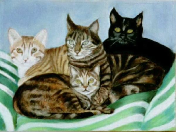 Peinture intitulée " Famille cat'goutte" par Sonia Goutte, Œuvre d'art originale