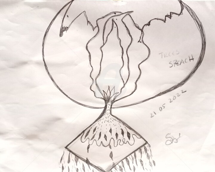 Drawing titled "Trees Speach" by Sónia Marcos, Original Artwork, Ink