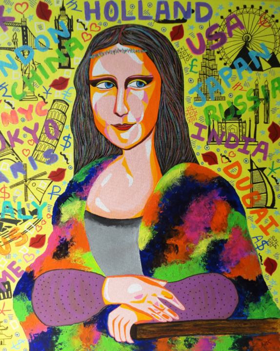 Pittura intitolato "Monalisa !! Pop Art…" da Amita Dand, Opera d'arte originale, Acrilico