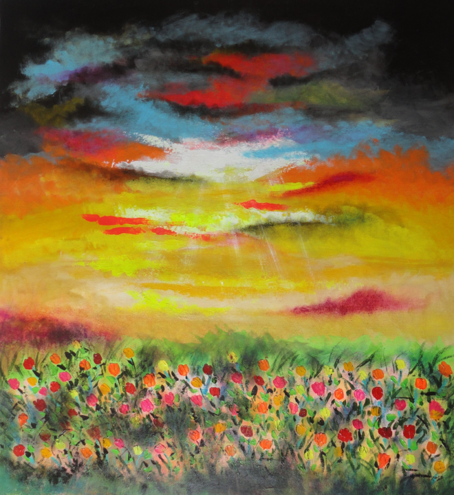 Pintura intitulada "Evening Glory" por Amita Dand, Obras de arte originais, Acrílico