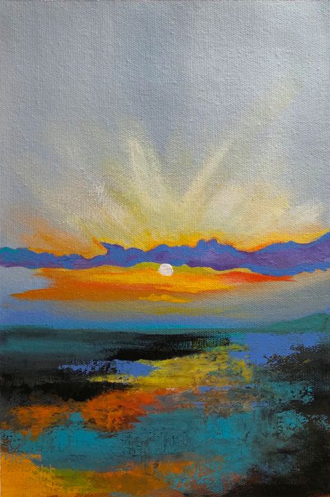 Malerei mit dem Titel "Sunset Land" von Amita Dand, Original-Kunstwerk, Acryl