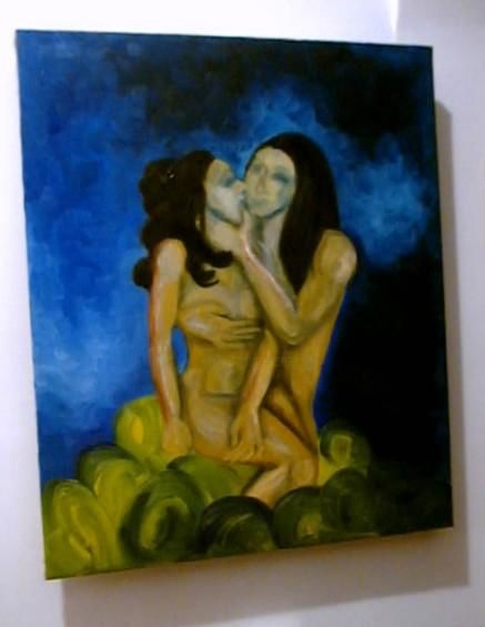 Painting titled "the kiss of dracula" by Sonia Rhea, Original Artwork, Oil