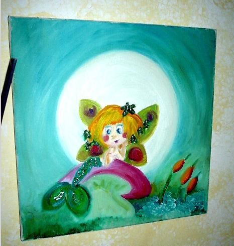 Pittura intitolato "sea fairy on mushro…" da Sonia Rhea, Opera d'arte originale, Olio