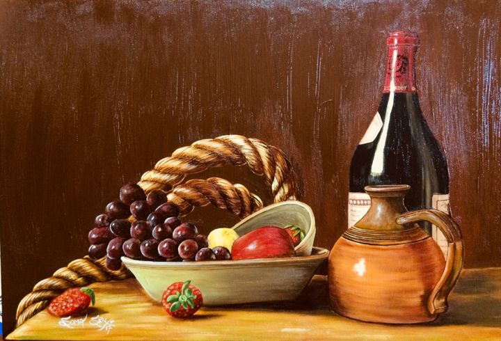 Painting titled "Fruits&Wine" by Soma Sen, Original Artwork, Acrylic
