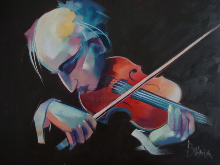 Painting titled "VIOLIN PLAYER III" by Sonja Brzak, Original Artwork, Oil