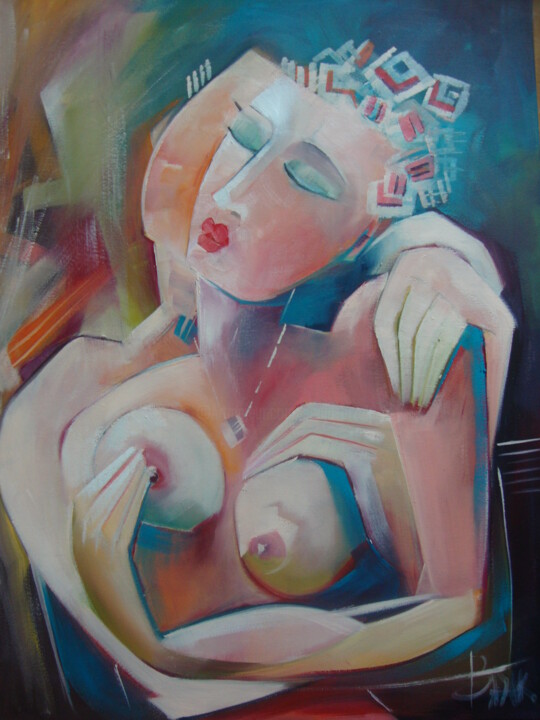 Painting titled "WHISPERING II" by Sonja Brzak, Original Artwork, Oil