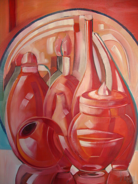Painting titled "RED COMPOSITION" by Sonja Brzak, Original Artwork, Oil