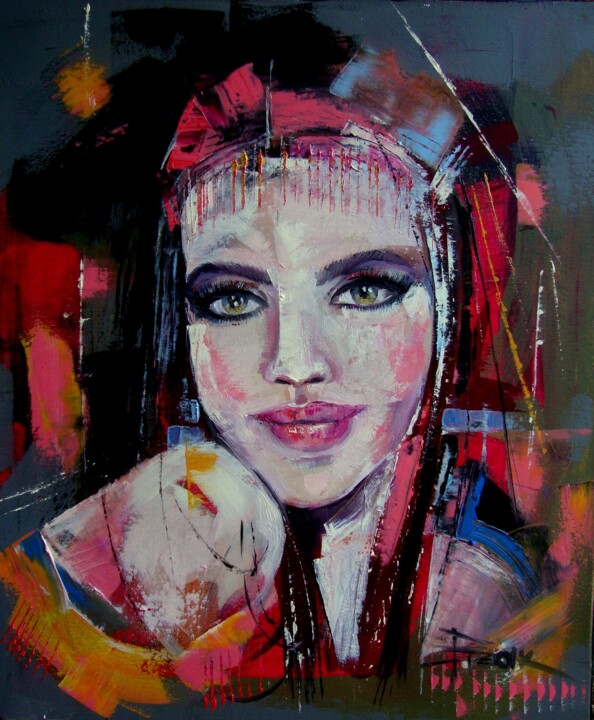 Painting titled "A GYPSY GIRL" by Sonja Brzak, Original Artwork, Oil