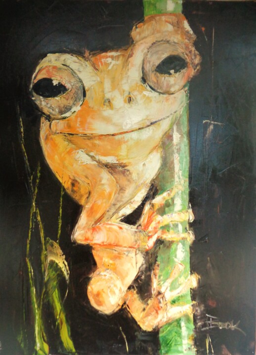 Painting titled "FROG" by Sonja Brzak, Original Artwork, Oil