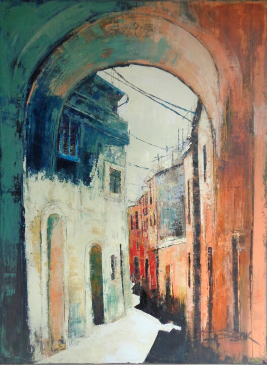 Painting titled "OLD TOWN" by Sonja Brzak, Original Artwork, Oil