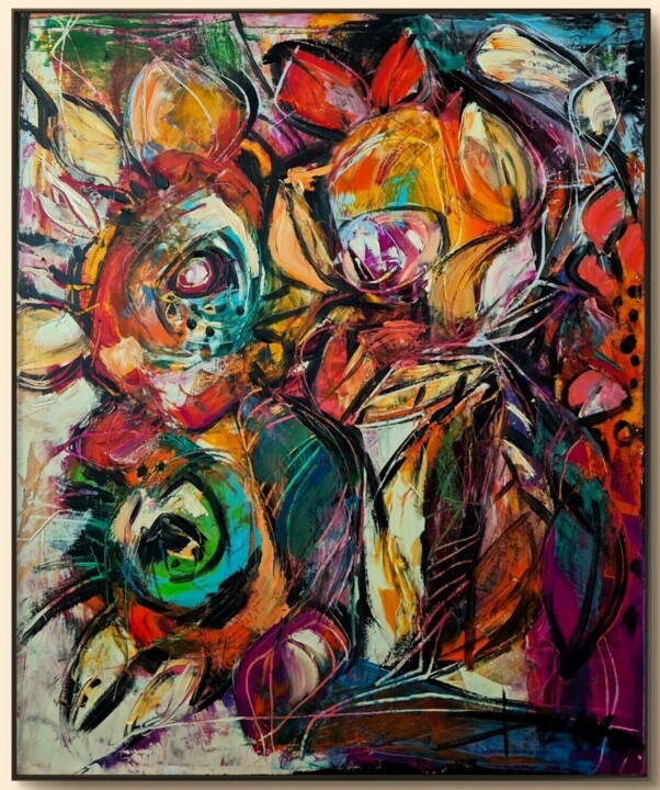 Schilderij getiteld "BOUQUET" door Sonja Brzak, Origineel Kunstwerk, Olie