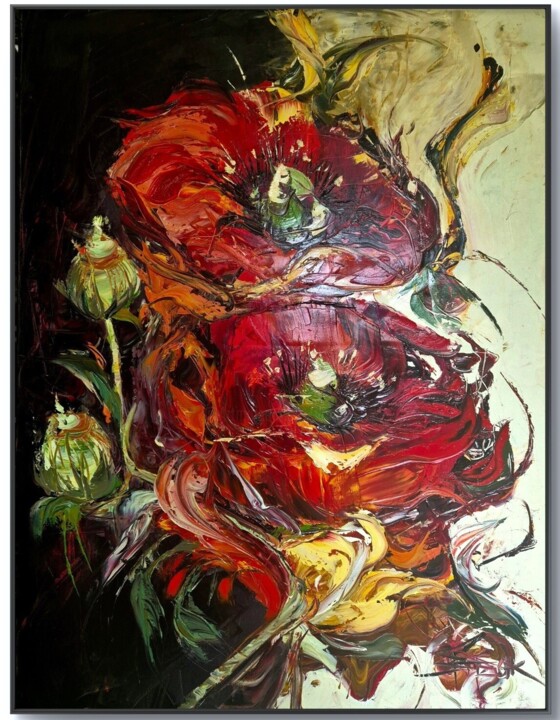 Painting titled "POPPIES" by Sonja Brzak, Original Artwork, Oil