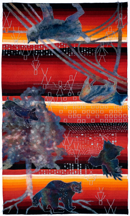 Textielkunst getiteld "Earth Invaders" door Sonja Salomäki, Origineel Kunstwerk, Borduurwerk