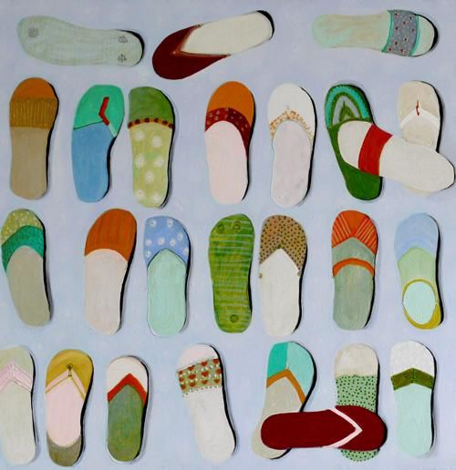 Painting titled "Flip Flops 5files/s…" by Sonja Wagner, Original Artwork, Oil