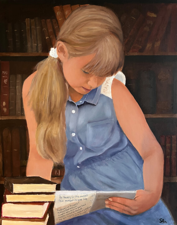 Pittura intitolato "The girl in the lib…" da Sonny Andersson, Opera d'arte originale, Olio