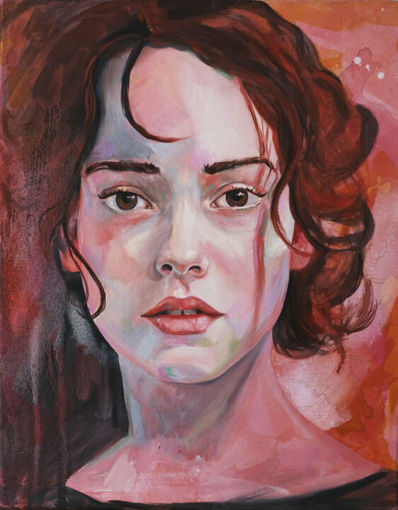 Peinture intitulée "Portrait in red #1" par Sonny Insinna, Œuvre d'art originale, Huile