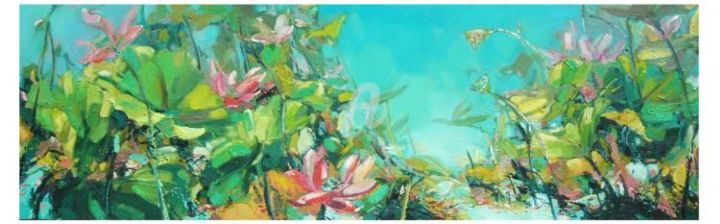 Pintura intitulada "my nyonya blue lotus" por Soon Lai Wai, Obras de arte originais