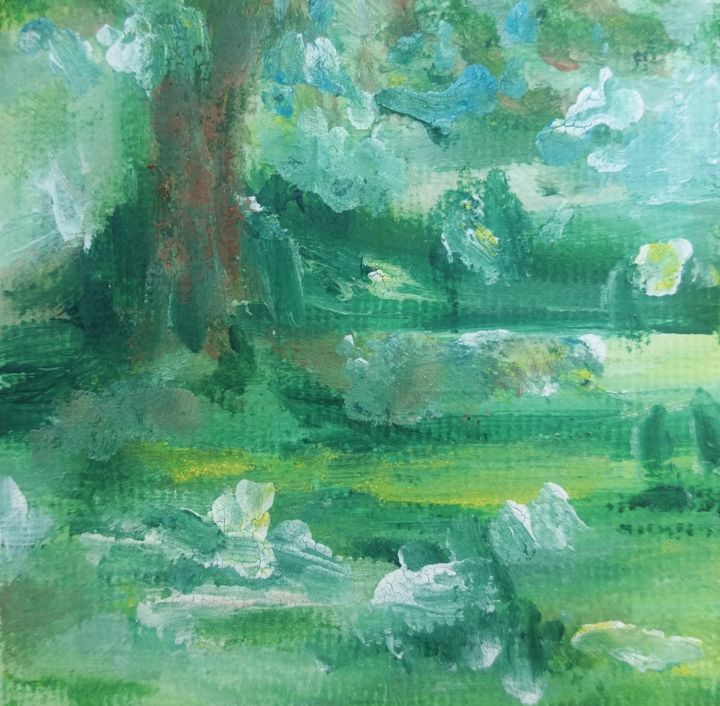 Painting titled "Green Healing Minia…" by Sophia Sperling, Original Artwork, Acrylic