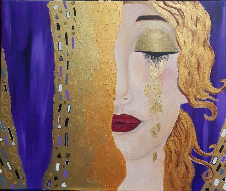 Painting titled "Larmes d'or" by Sophie Ackermann, Original Artwork, Acrylic