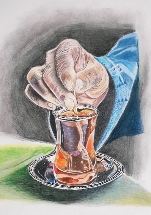 Dibujo titulada "La tasse de thé" por Sophie Ackermann, Obra de arte original, Lápiz