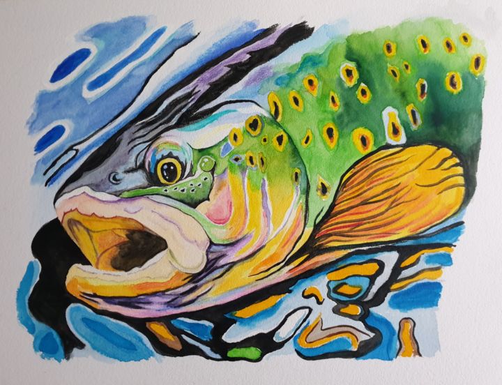 Painting titled "Joli Poisson" by Sophie Ackermann, Original Artwork, Watercolor