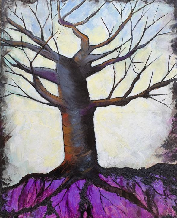 Malerei mit dem Titel "L'arbre" von Sophie Ackermann, Original-Kunstwerk, Acryl