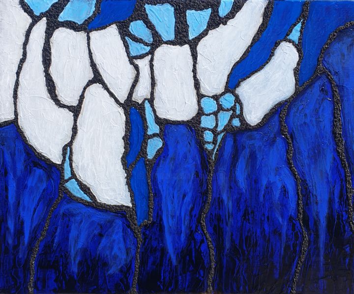 Painting titled "Roches bleues" by Sophie Ackermann, Original Artwork, Acrylic