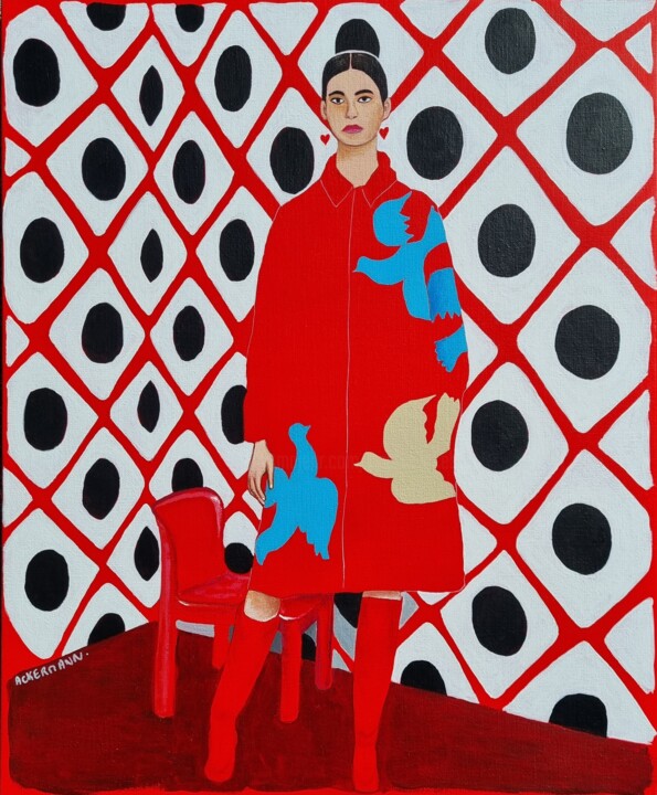 Peinture intitulée "Rouge Pop" par Sophie Ackermann, Œuvre d'art originale, Acrylique