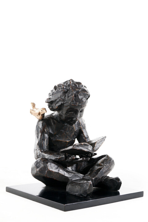 Sculpture titled "Le lecteur assis" by Sophie Barut, Original Artwork, Bronze