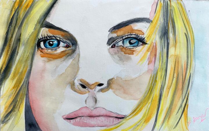 Painting titled "Regard des Maldives" by Sophie Boyer, Original Artwork, Watercolor Mounted on Cardboard