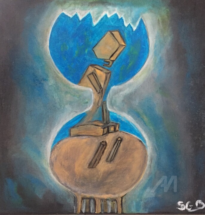Peinture intitulée "Le penseur oublié" par Genso, Œuvre d'art originale, Huile