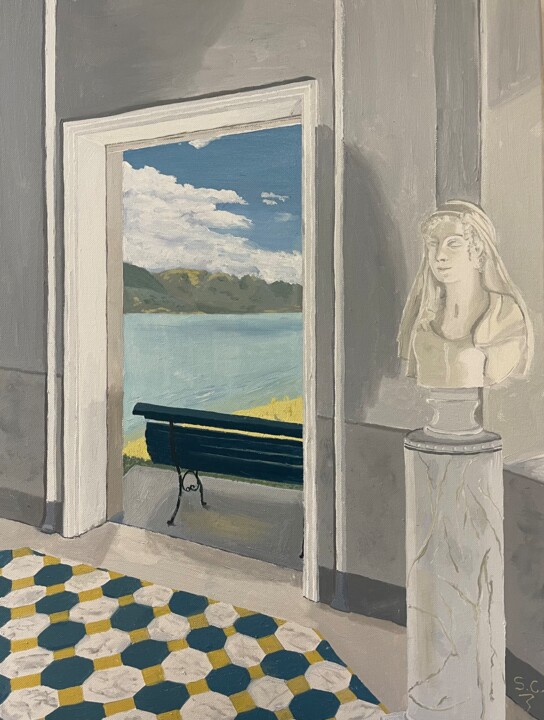 Pintura intitulada "Avec vue sur le lac" por Sophie Cousineau, Obras de arte originais, Óleo