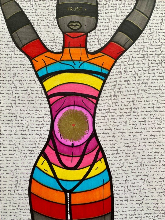 Drawing titled "Love yourself" by Sophie Curutchet, Original Artwork, Marker