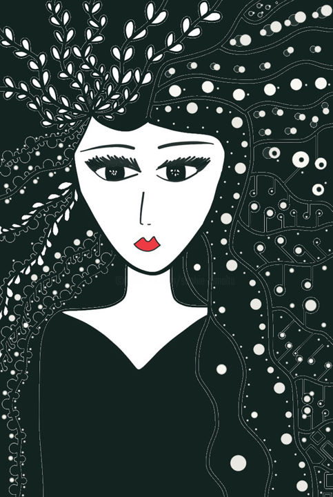 Цифровое искусство под названием "Woman with stars" - Sophie Di Malta, Подлинное произведение искусства