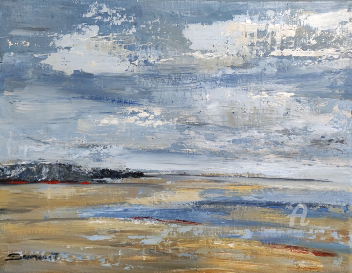 Peinture intitulée "plage de Trouville" par Sophie Dumont, Œuvre d'art originale, Huile